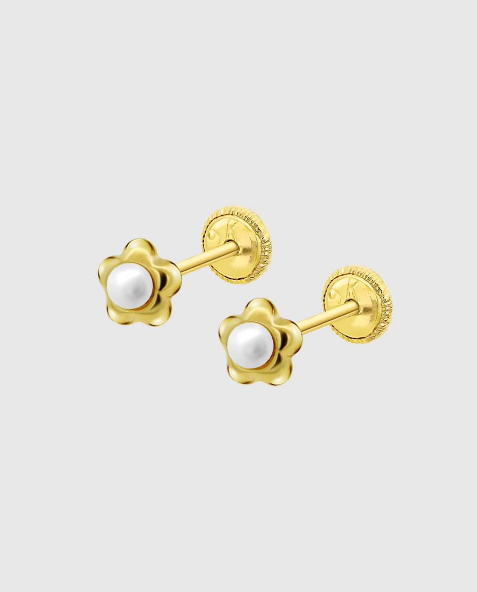Brincos Infantil Lg00287 Basics de Ouro 9k com Acabamento Brilhante e Motivo de Flor Dourado-1