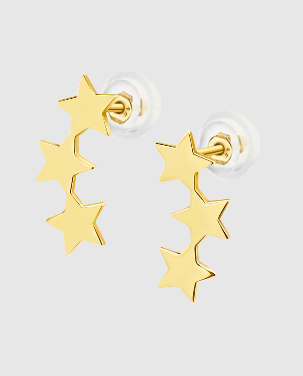 Brincos Hin00002 Basics de Ouro 9k com Acabamento Brilhante e Motivo Estrela Dourado-1