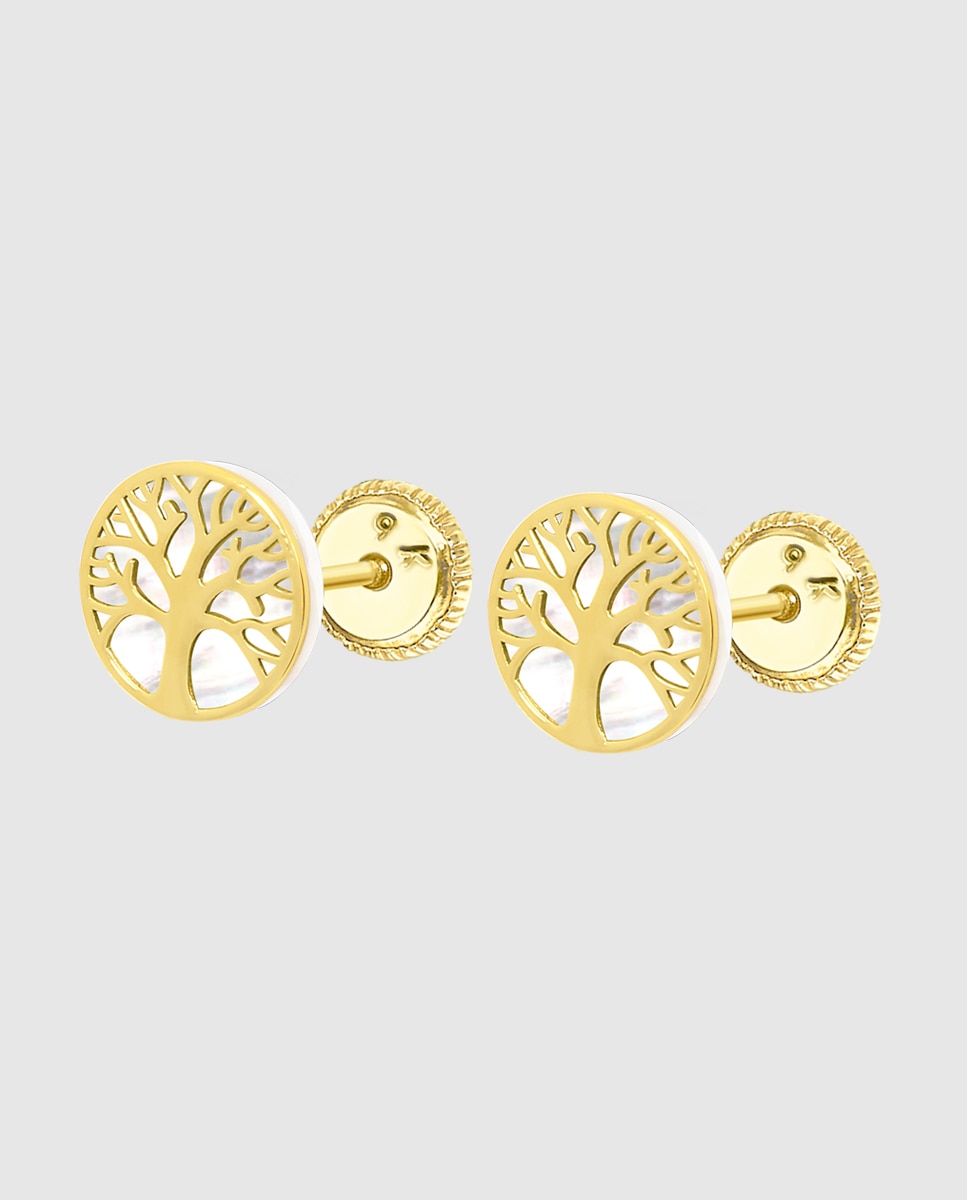 Brincos Hin00004/8 Basics de Ouro 9k com Acabamento Brilhante e Motivo Árvore Da Vida Dourado-1