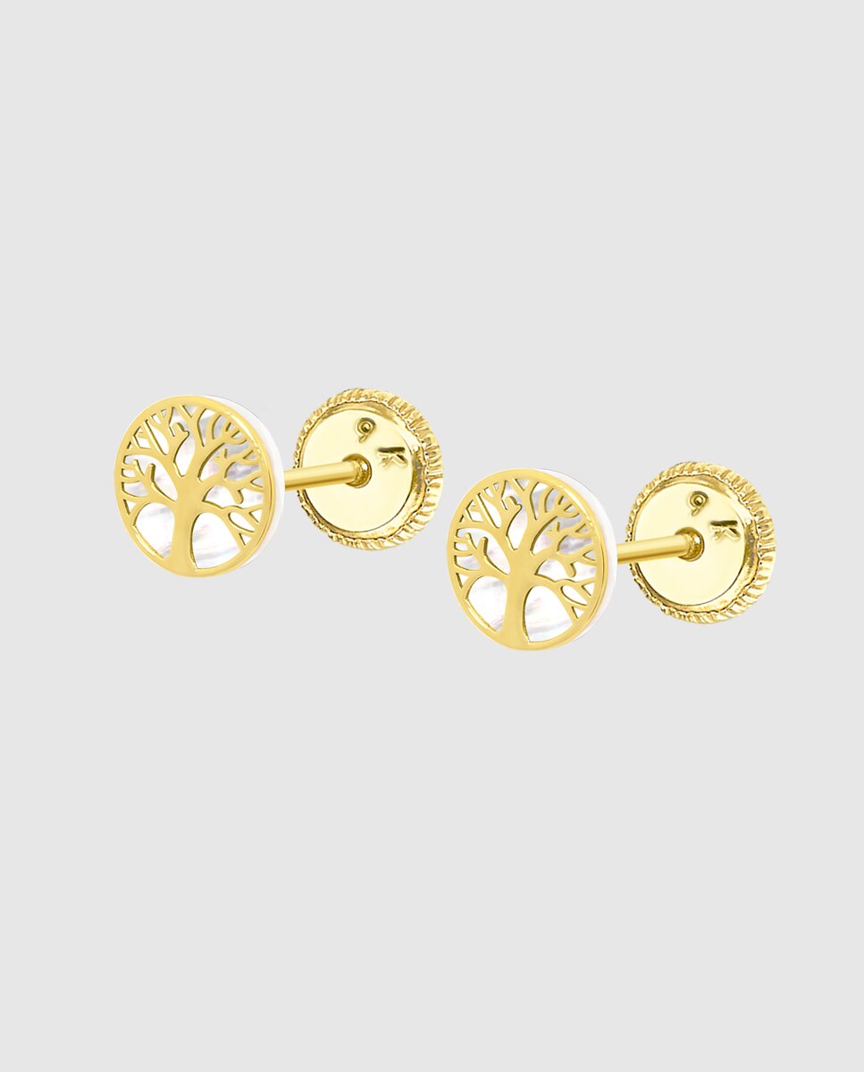 Brincos Infantil Hin00004/6 Basics de Ouro 9k com Acabamento Brilhante e Motivo Árvore Da Vida Dourado-1