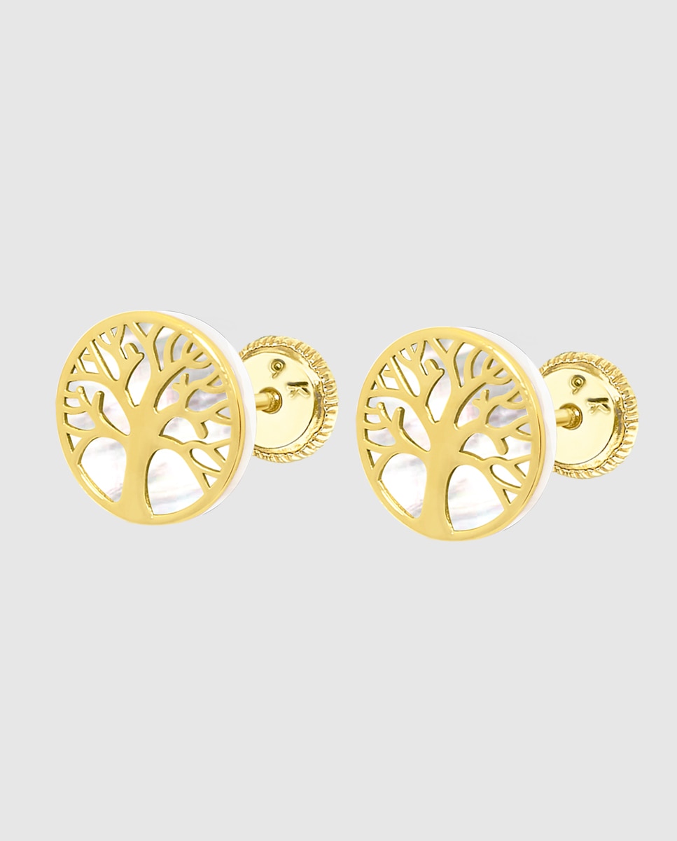 Brincos Hin00004/10 Basics de Ouro 9k com Acabamento Brilhante e Motivo Árvore Da Vida Dourado-1