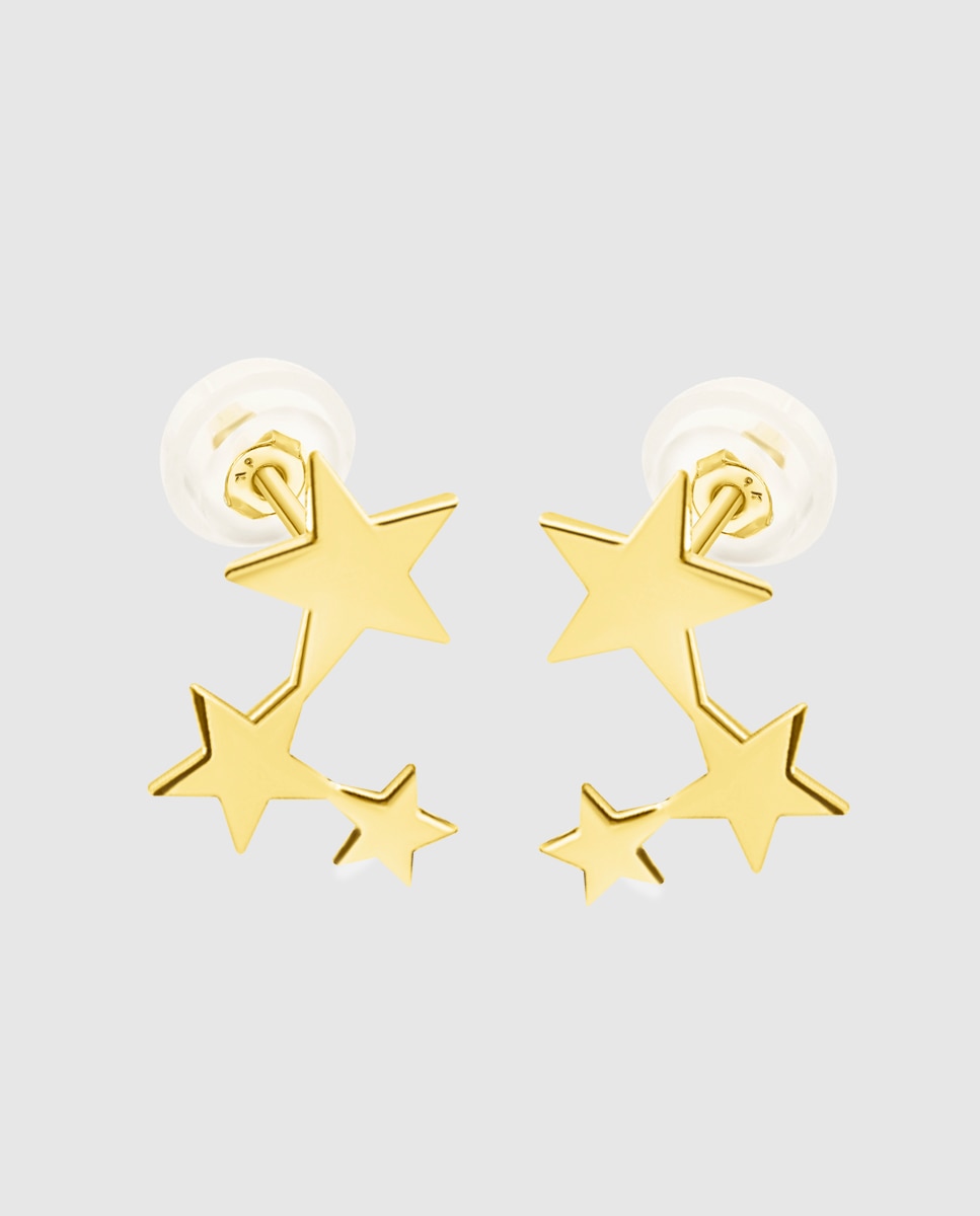 Brincos Hin00005 Basics de Ouro 9k com Acabamento Brilhante e Estrela Dourado-1