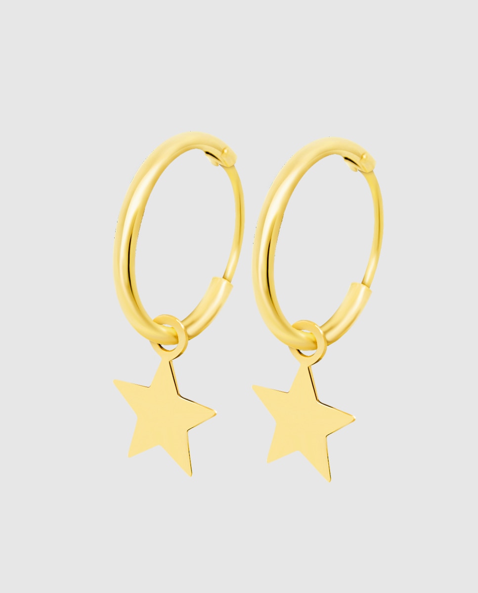 Brincos Hin00007/12 Basics de Ouro 9k com Acabamento Brilhante e Estrela Dourado-1