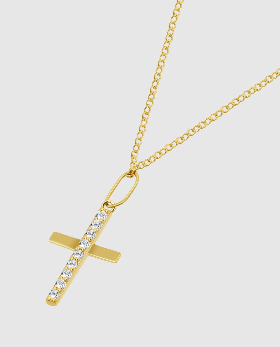 Colar Ar00095/43 Basics de Ouro 9k com Acabamento Brilhante e Motivo Cruz Dourado-1