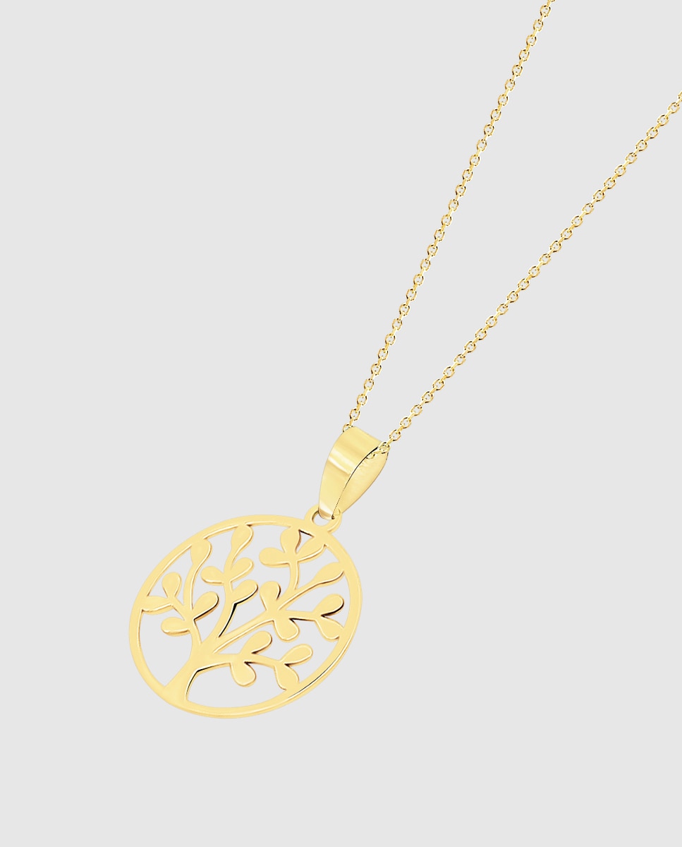 Colar Hin00048/43 Basics de Ouro 9k com Acabamento Brilhante e Motivo Árvore Da Vida Dourado-1