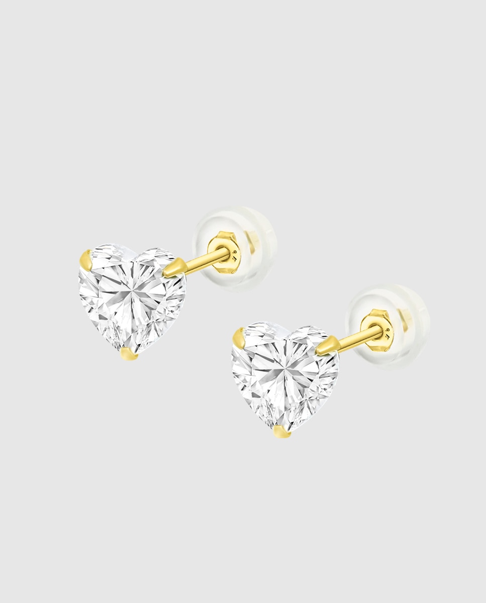 Brincos Hin00159/8 Basics de Ouro 9k com Acabamento Brilhante e Motivo Coração Dourado-1