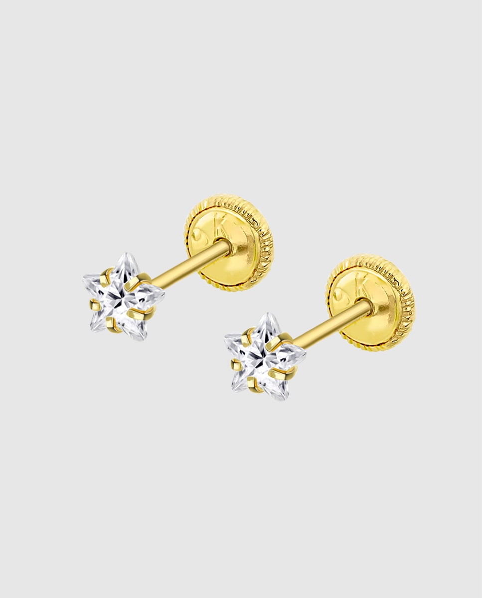 Brincos Infantil Hin00160/4 Basics de Ouro 9k com Acabamento Brilhante e Estrela Dourado-1