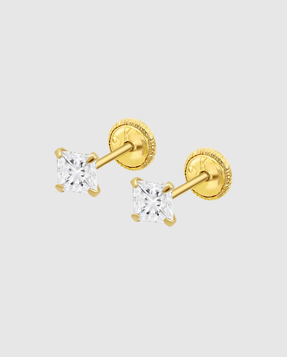 Brincos Infantil Hin00161/4 Basics de Ouro 9k com Acabamento Brilhante e Motivo Geométrico Dourado-1