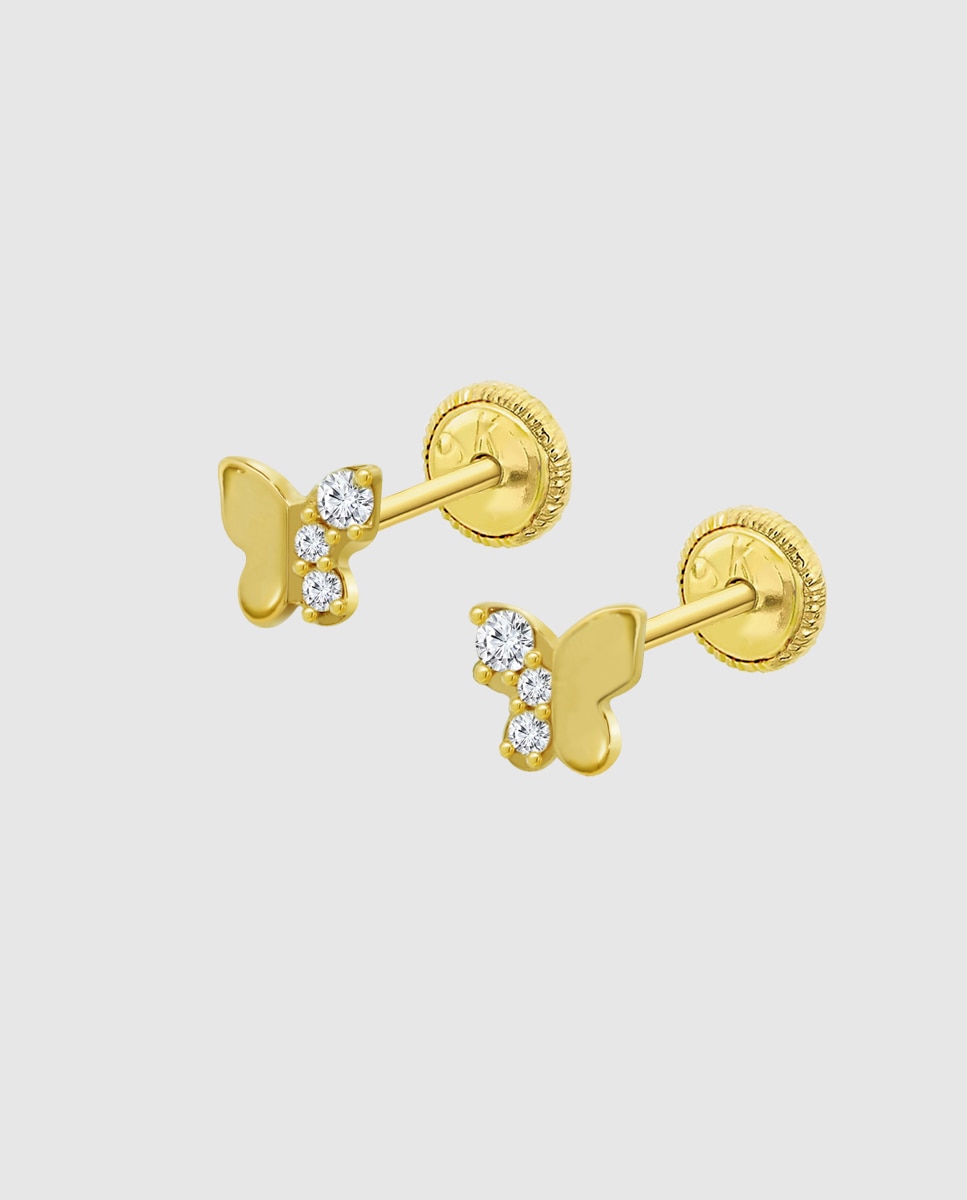 Brincos Hin00181 Basics de Ouro 9k com Acabamento Brilhante e Motivo Borboleta Dourado-1