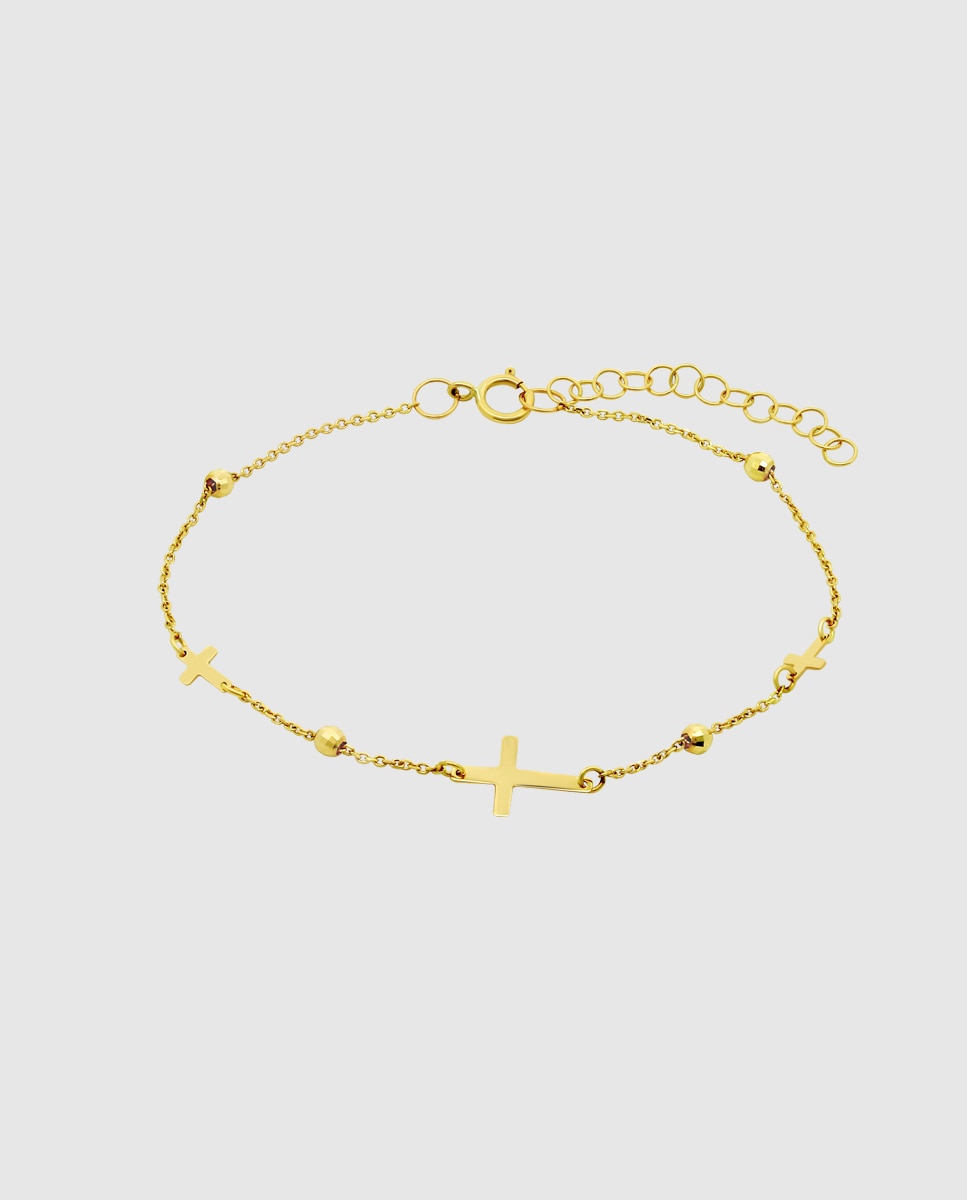 Pulseira Hin00174/19 Basics de Ouro 9k com Acabamento Brilhante e Motivo Cruz Dourado-1