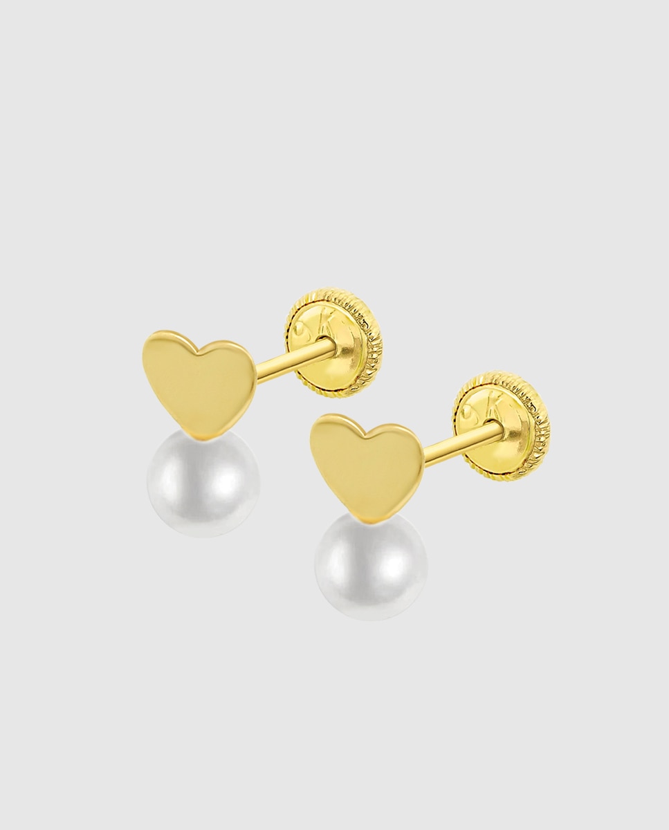 Brincos Infantil Hin00200 Basics de Ouro 9k com Acabamento Brilhante e Motivo Coração Dourado-1