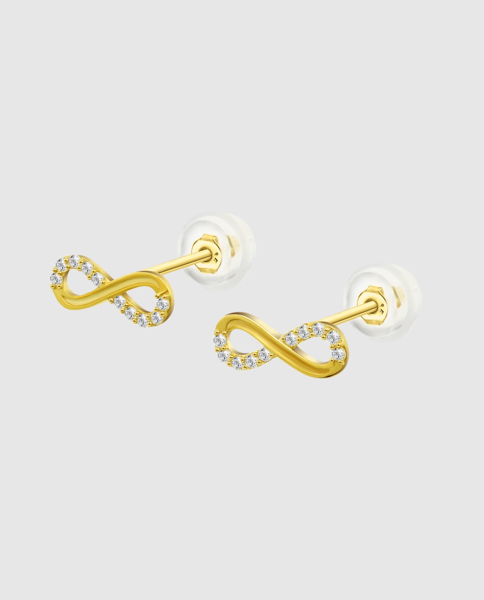 Brincos Hin00257 Basics de Ouro 9k com Acabamento Brilhante e Motivo Infinito Dourado-1