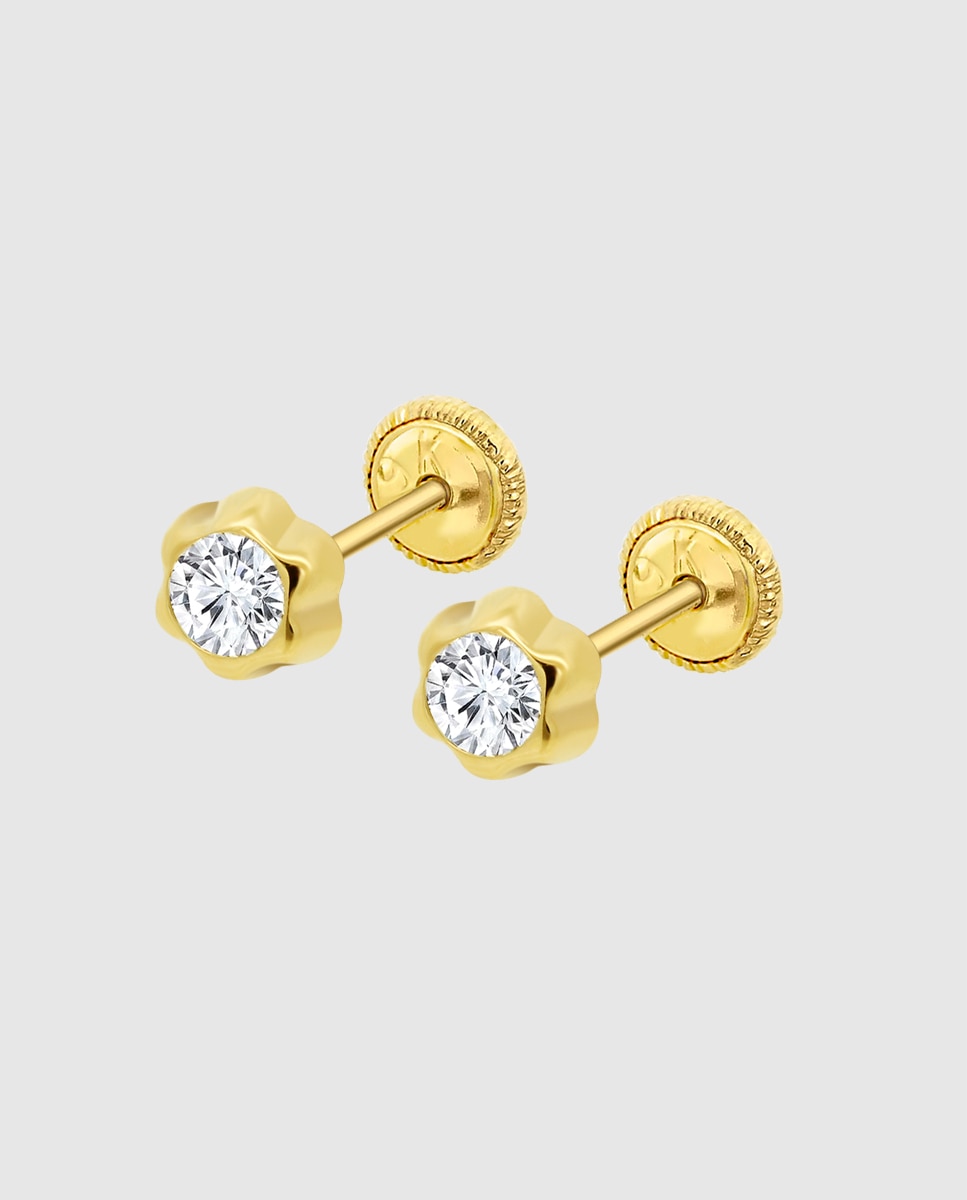 Brincos Infantil Hin00267/4 Basics de Ouro 9k com Acabamento Brilhante e Motivo de Flor Dourado-1