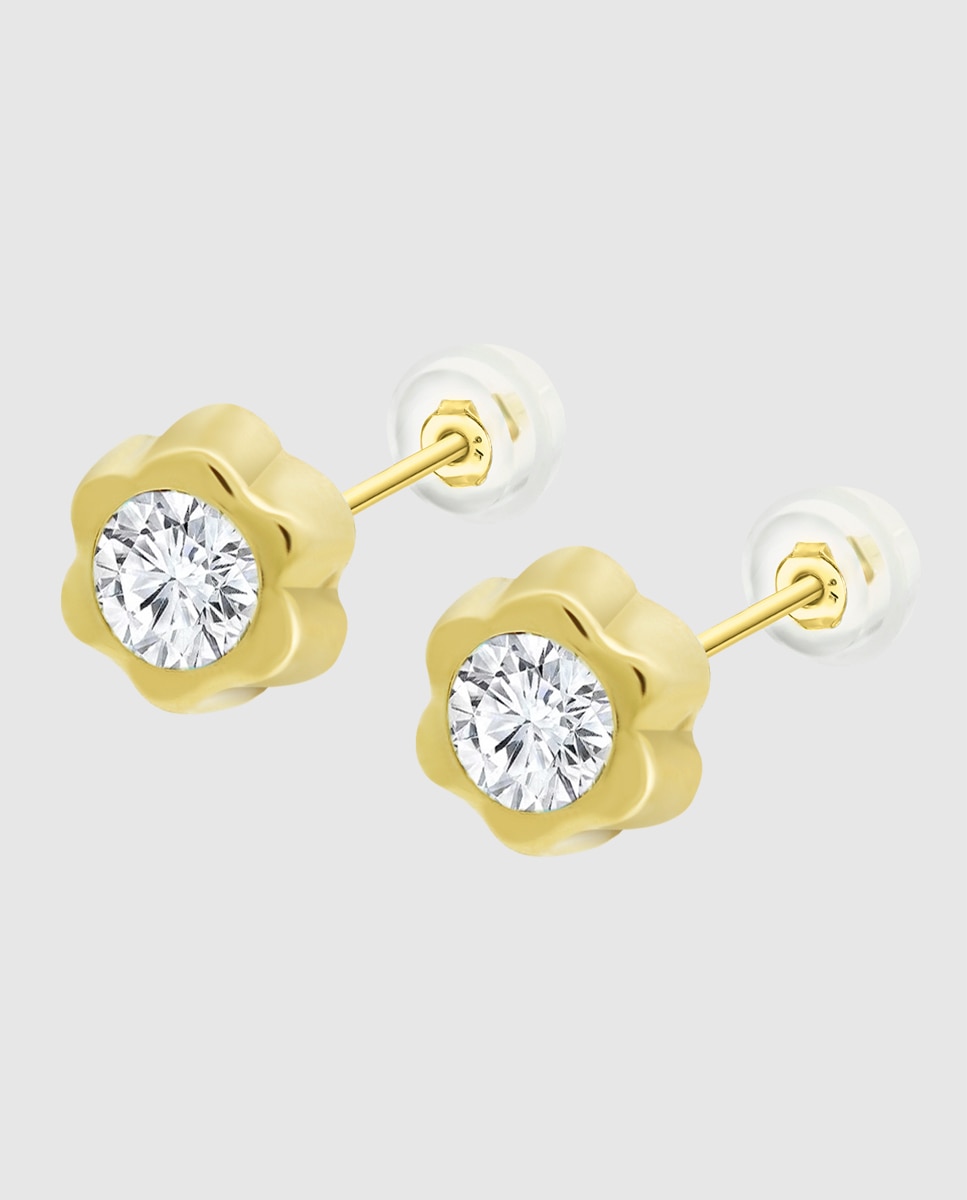 Brincos Hin00267/8 Basics de Ouro 9k com Acabamento Brilhante e Motivo de Flor Dourado-1