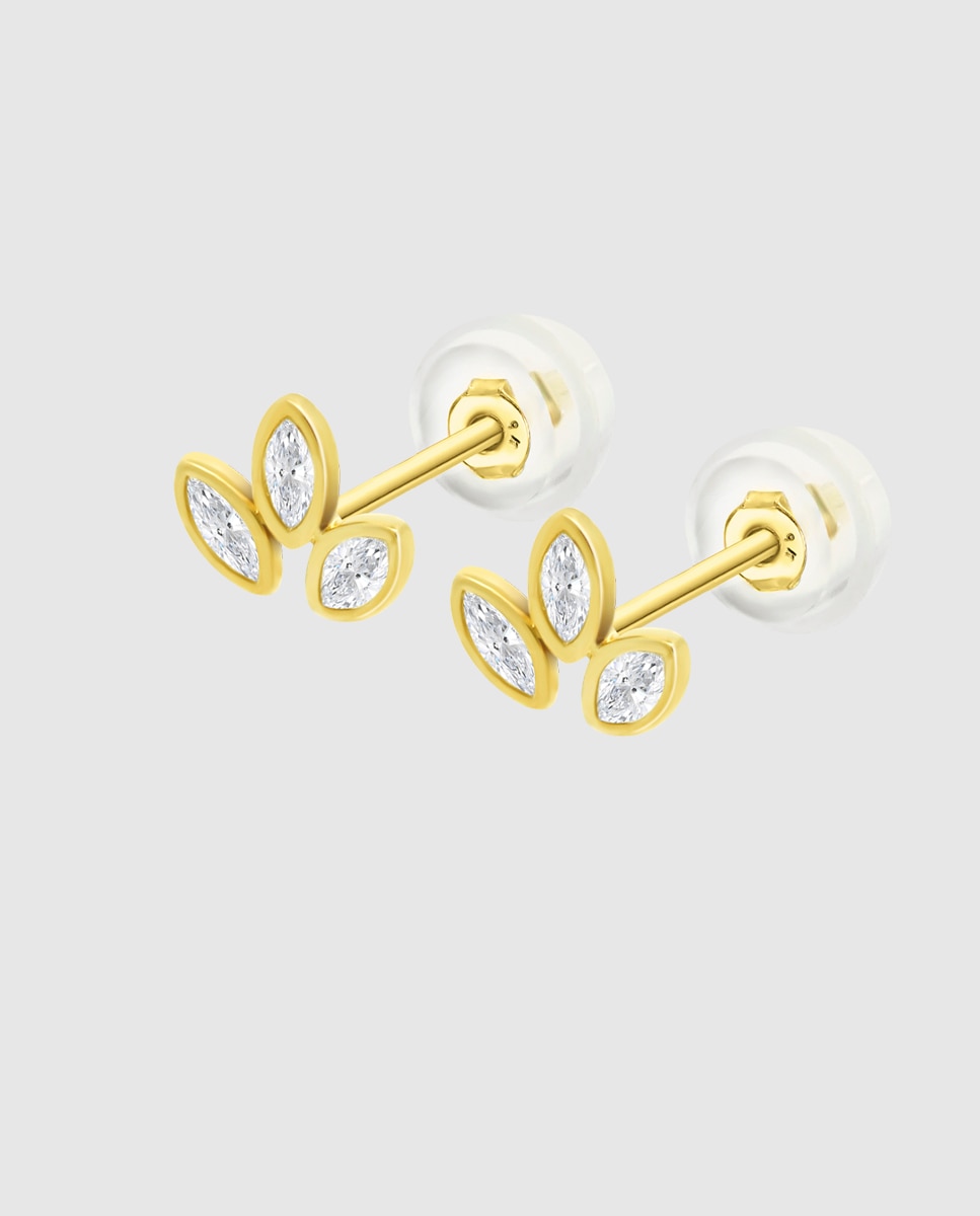Brincos Hin00295 Basics de Ouro 9k com Acabamento Brilhante e Motivo Flor Branco-1