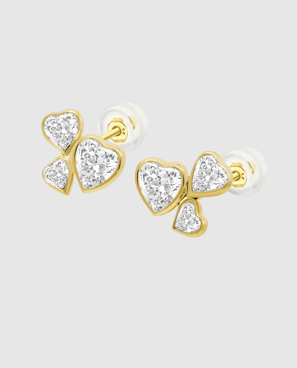 Brincos Hin00328 Basics de Ouro 9k com Acabamento Brilhante e Motivo Coração Branco-1
