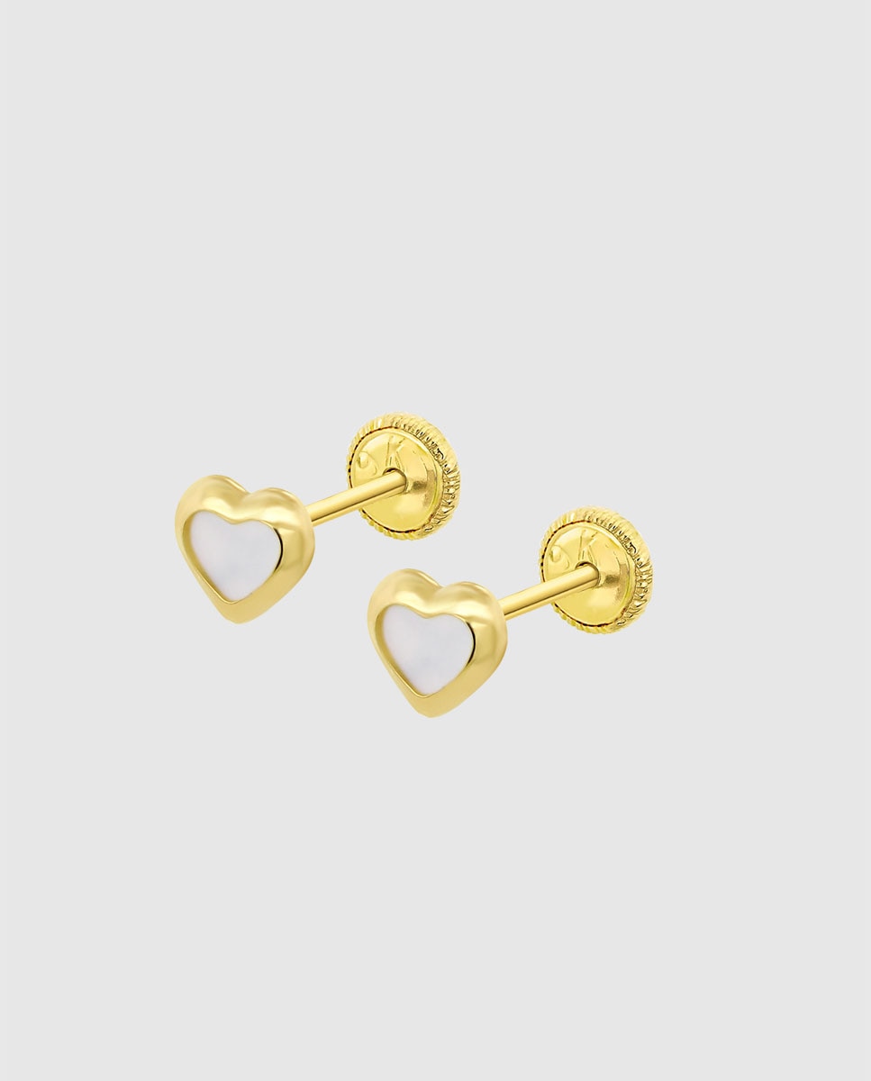 Imagem 0 de Brincos Hin00331/4 Basics de Ouro 9k com Acabamento Brilhante e Madrepérola e Motivo Coração
