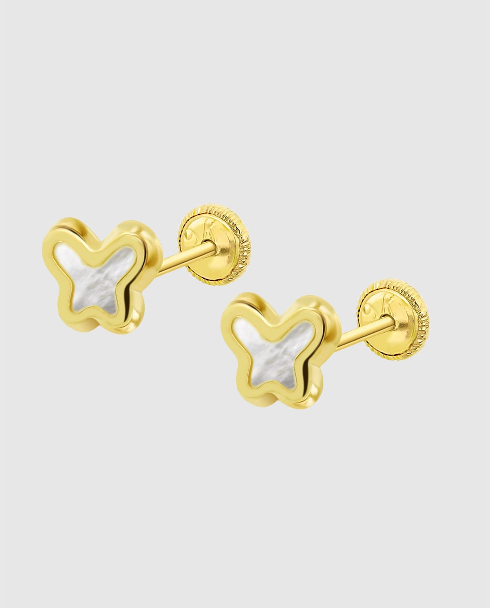 Imagem 0 de Brincos Hin00332/6 Basics de Ouro 9k com Acabamento Brilhante com Madrepérola e Motivo Borboleta