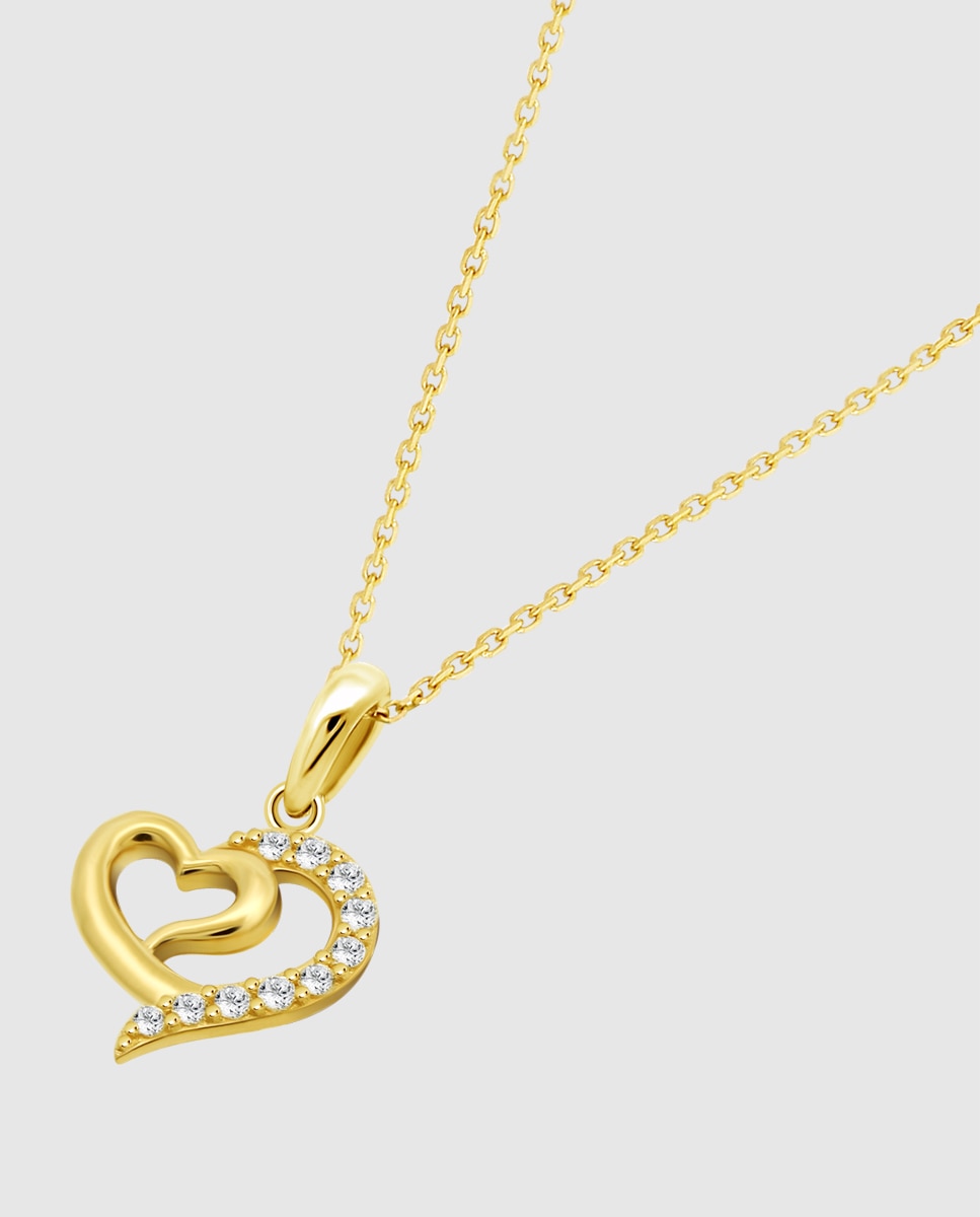 Colar Hin00363/45 Basics de Ouro 9k com Acabamento Brilhante e Motivo Coração Branco-1
