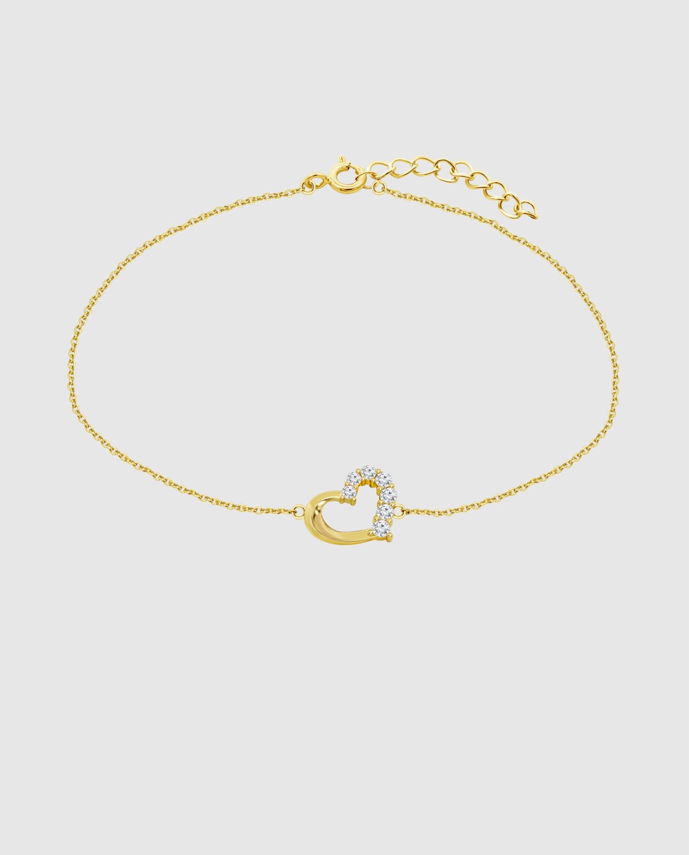 Pulseira Hin00366/19 Basics de Ouro 9k com Acabamento Brilhante e Motivo Coração Branco-1