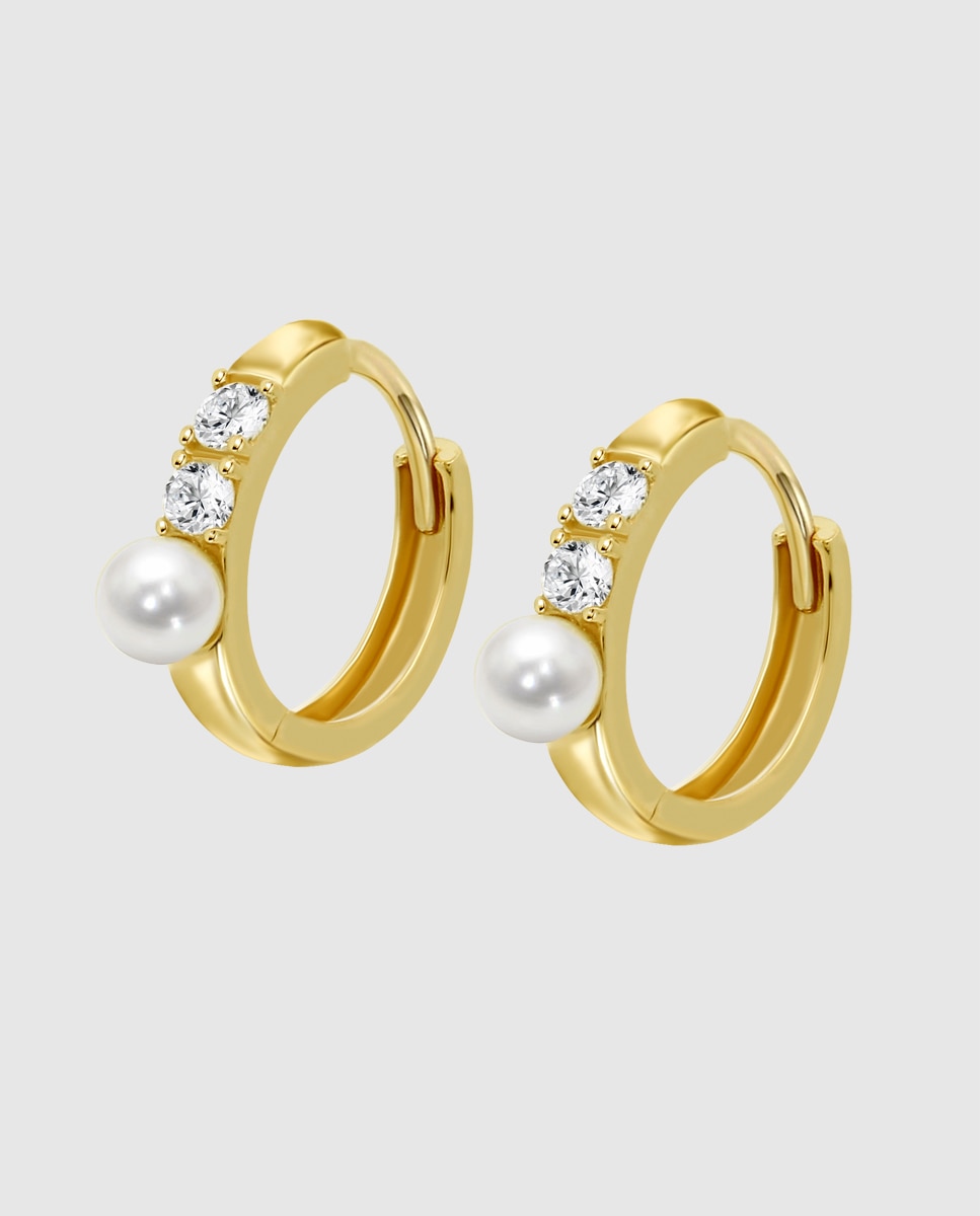 Brincos Hin00389 Basics de Ouro 9k com Acabamento Brilhante Branco-1