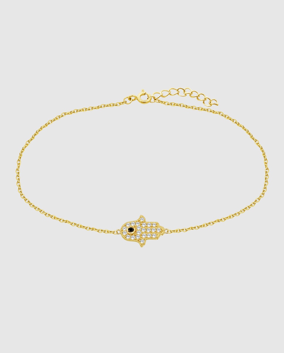 Pulseira Hin00394/18 Basics de Ouro 9k com Acabamento Brilhante e Motivo Mão de Fátima Branco-1