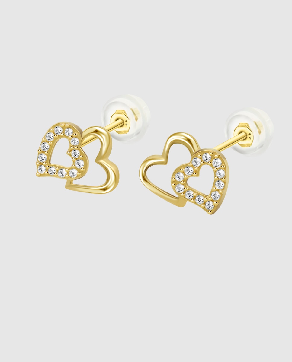 Brincos Hin00399 Basics de Ouro 9k com Acabamento Brilhante e Motivo Coração Branco-1