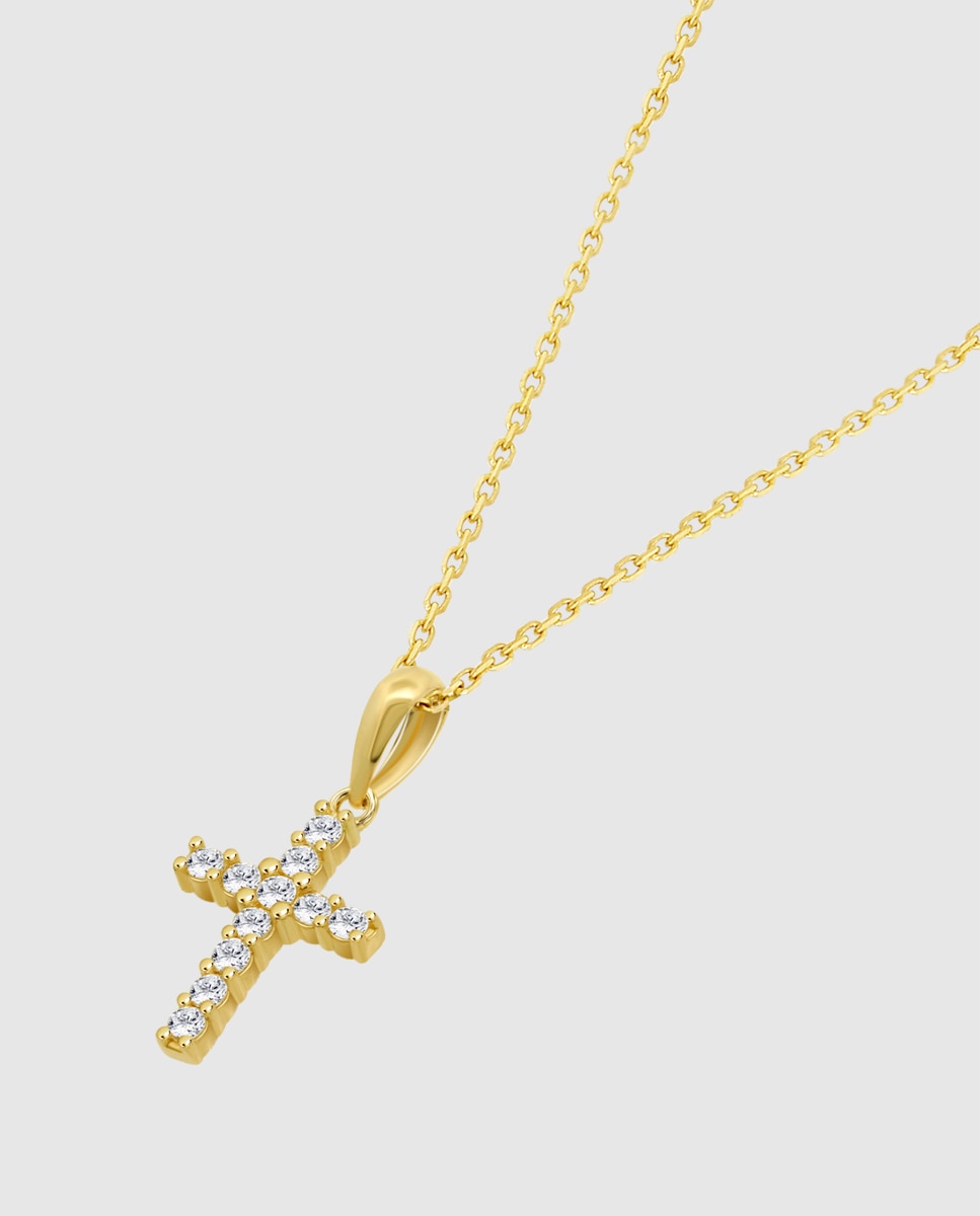 Colar Hin00407/43 Basics de Ouro 9k com Acabamento Brilhante e Motivo Cruz Branco-1