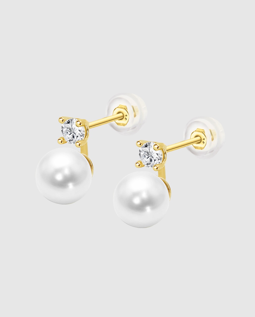 Brincos Hin00381/6 Basics de Ouro 9k com Acabamento Brilhante Branco-1