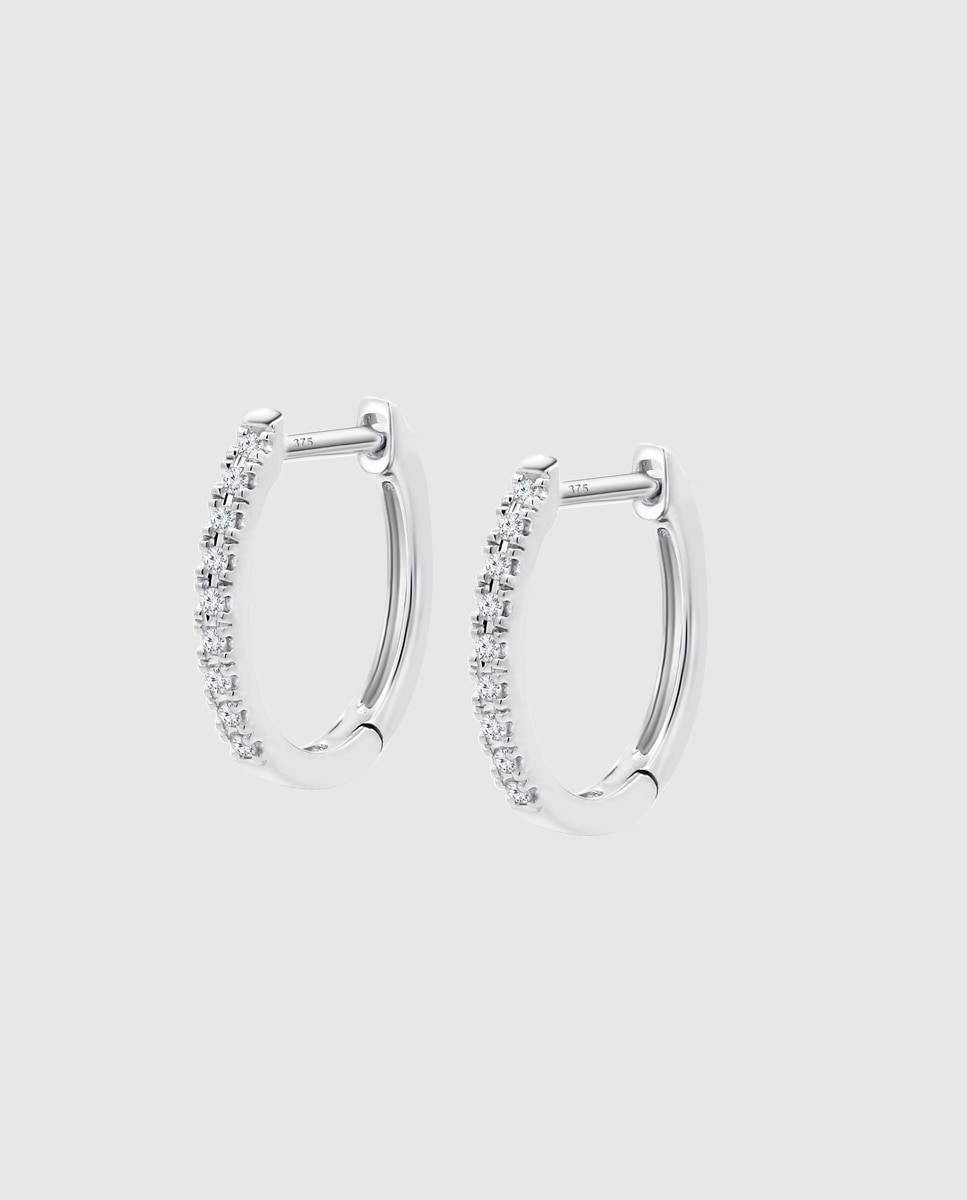 Brincos Dia00010 Diamonds de Ouro 9k com Acabamento Brilhante Branco-1