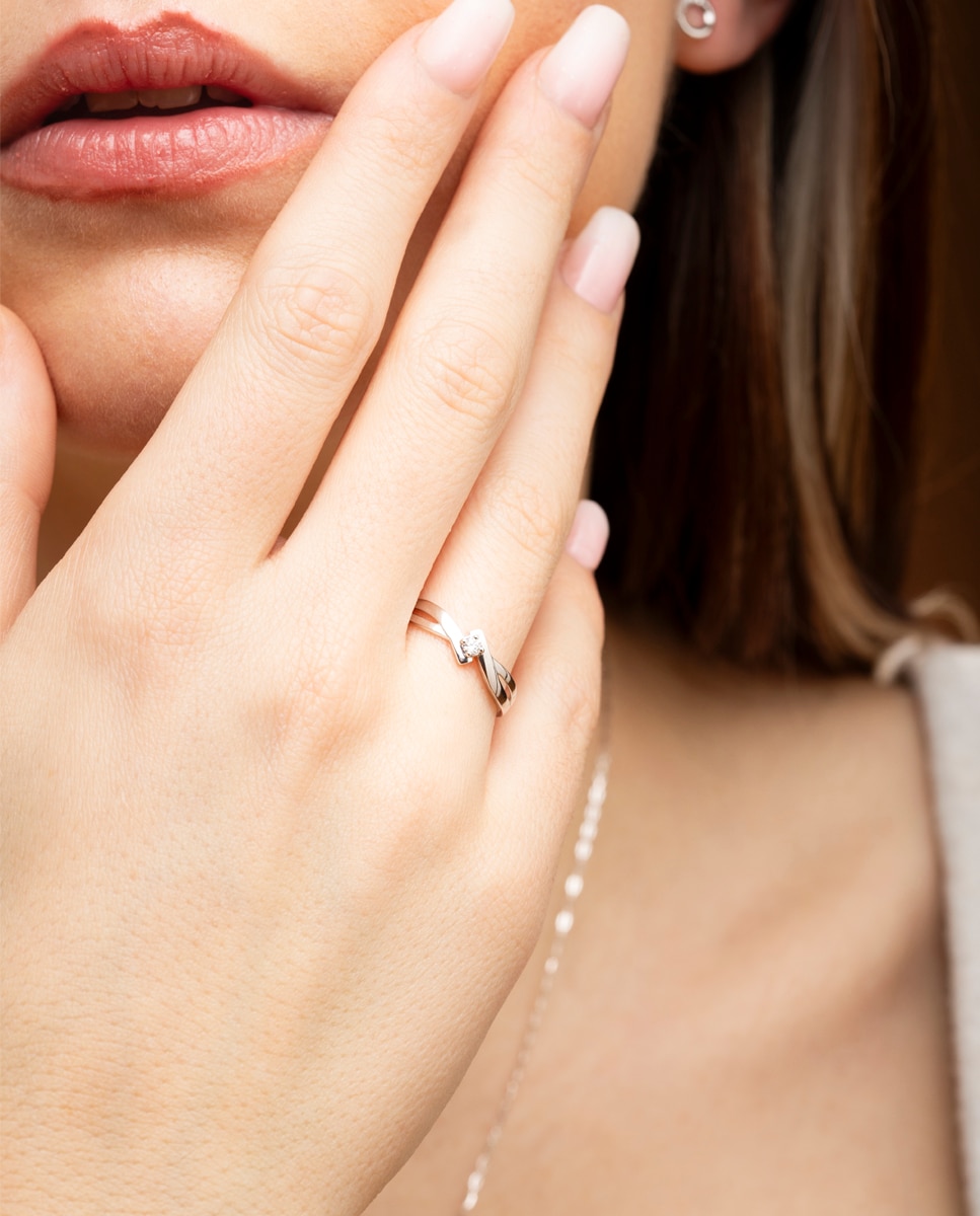 Anel Dia00044 Diamonds de Ouro 9k com Acabamento Brilhante Branco-2