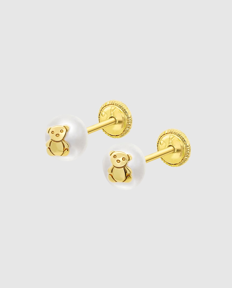 Imagem 0 de Brincos Infantil Hin00043/6 Basics de Ouro 9k com Acabamento Brilhante com Pérola Cultivada e Motivo Animais