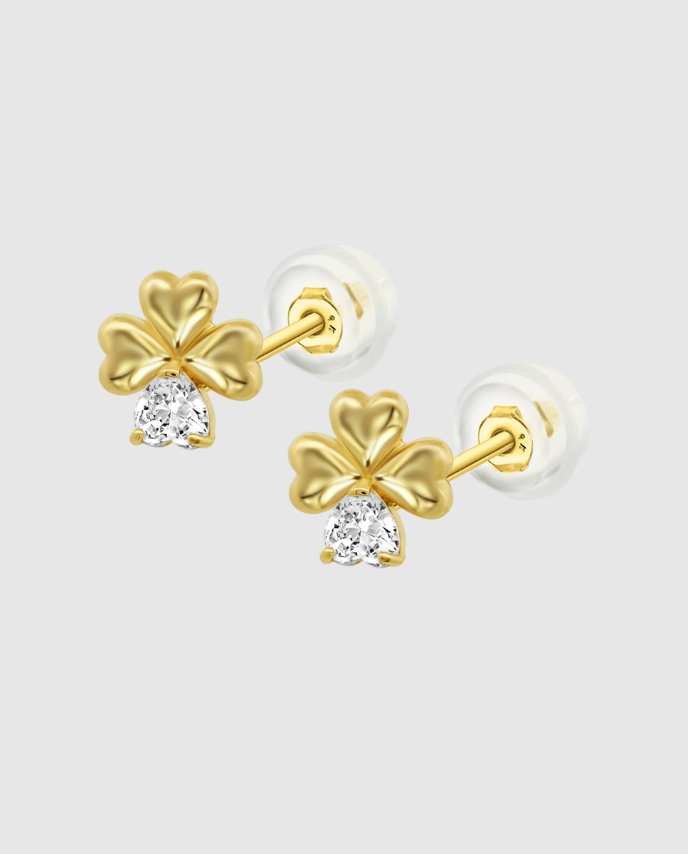 Brincos Hin00429 Basics de Ouro 9k com Acabamento Brilhante e Motivo Trevo Branco-1