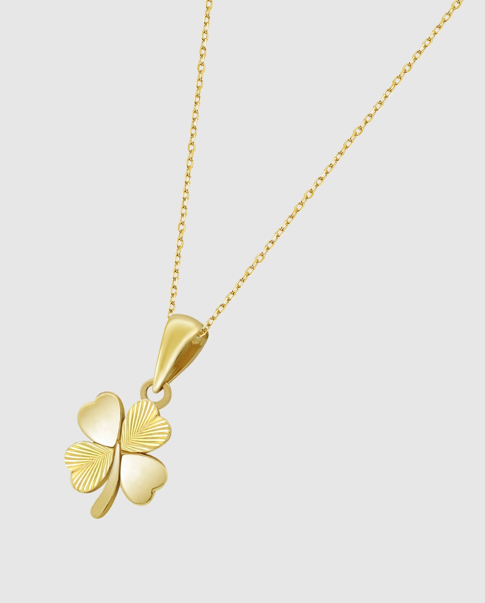 Colar Hin00445/45 Basics de Ouro 9k com Acabamento Brilhante e Motivo Trevo Amarelo-1