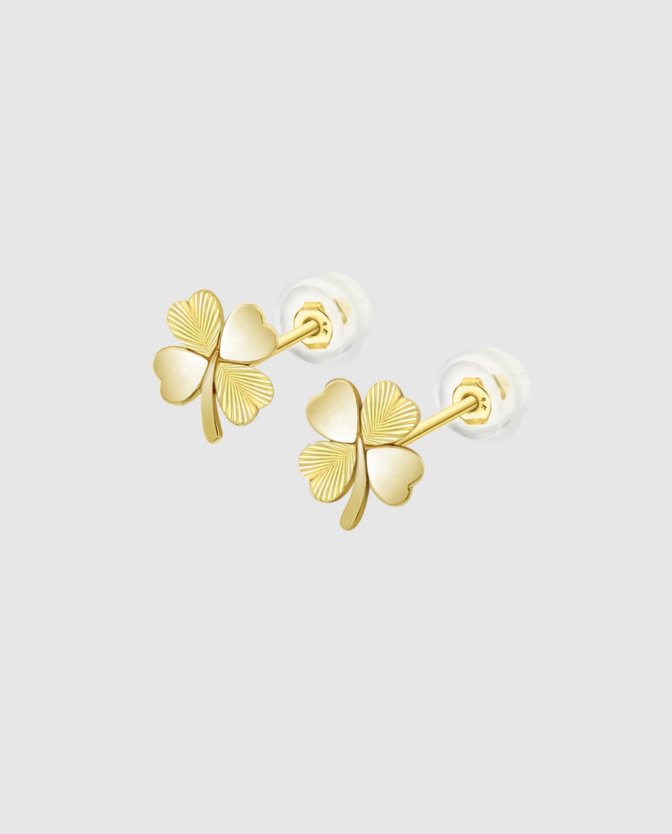 Brincos Hin00447 Basics de Ouro 9k com Acabamento Brilhante e Motivo Trevo Amarelo-1
