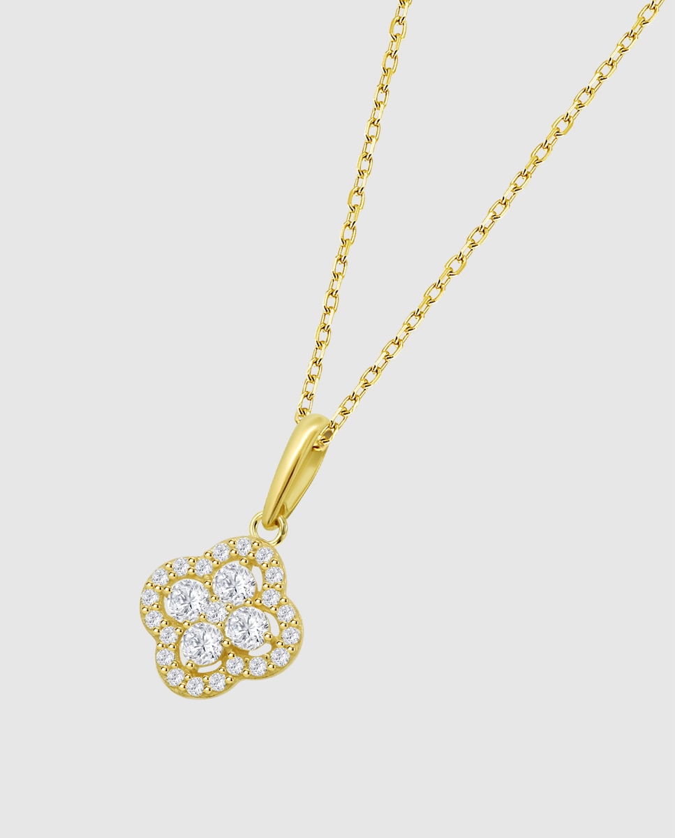 Imagem 0 de Colar Hin00459/45 Basics de Ouro 9k com Acabamento Brilhante com Zirconita e Motivo de Flor