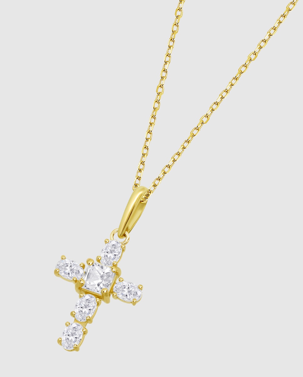 Imagem 0 de Colar Hin00460/45 Basics de Ouro 9k com Acabamento Brilhante e Zirconita e Motivo Cruz