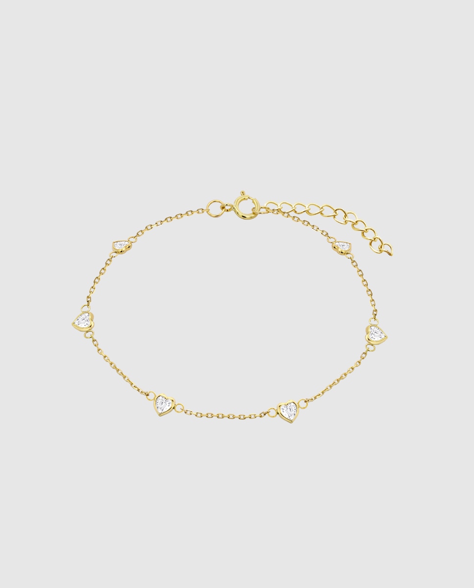 Imagem 0 de Pulseira Hin00471/19 Basics de Ouro 9k com Acabamento Brilhante com Zirconita e Motivo Coração