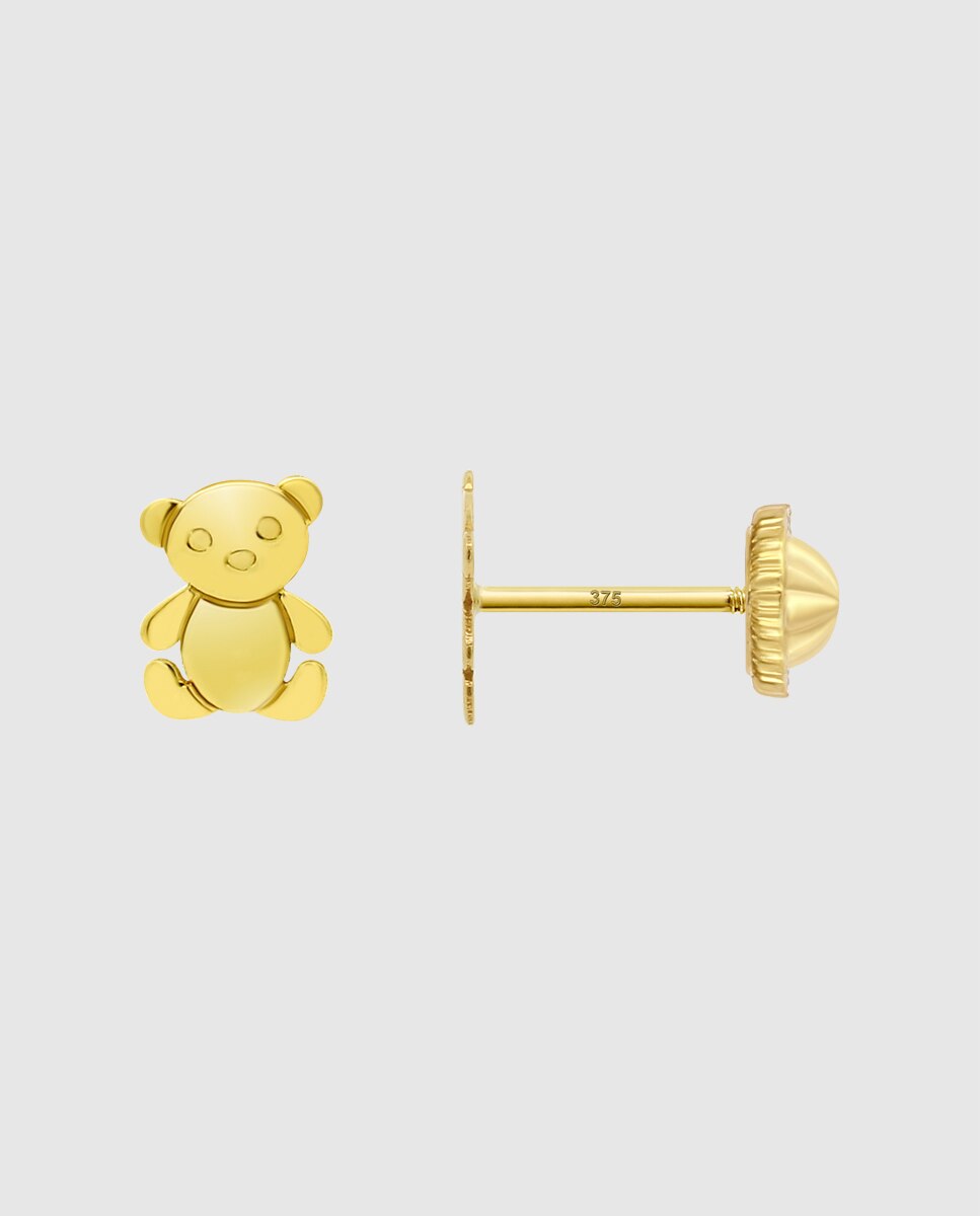 Brincos Infantil Hin00473 Basics de Ouro 9k com Acabamento Brilhante e Motivo Animais Amarelo-2