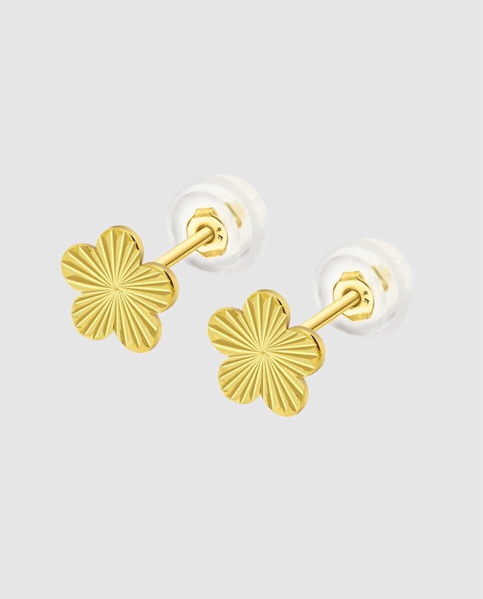 Brincos Hin00478 Basics de Ouro 9k com Acabamento Brilhante e Motivo Flor Amarelo-1