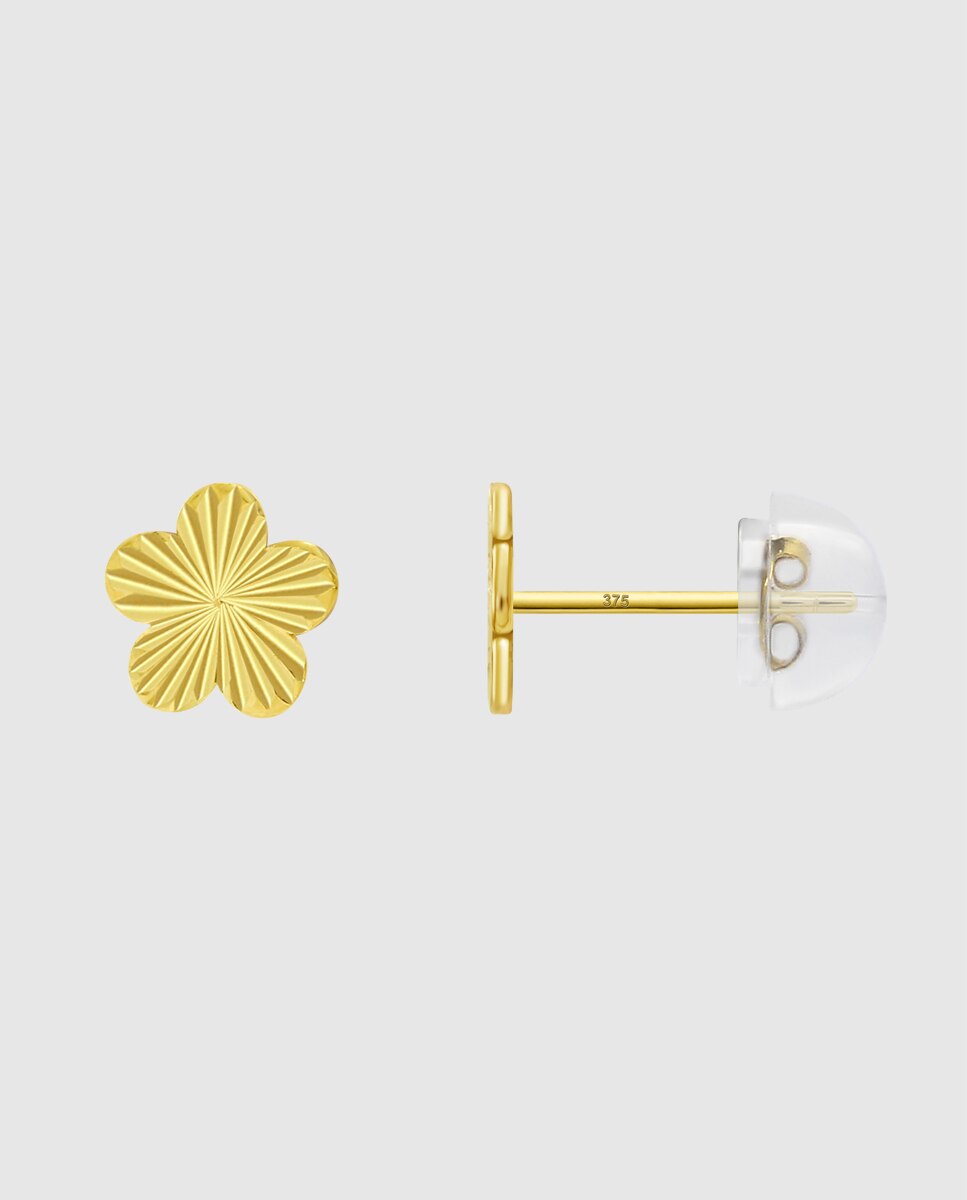 Brincos Hin00478 Basics de Ouro 9k com Acabamento Brilhante e Motivo Flor Amarelo-2