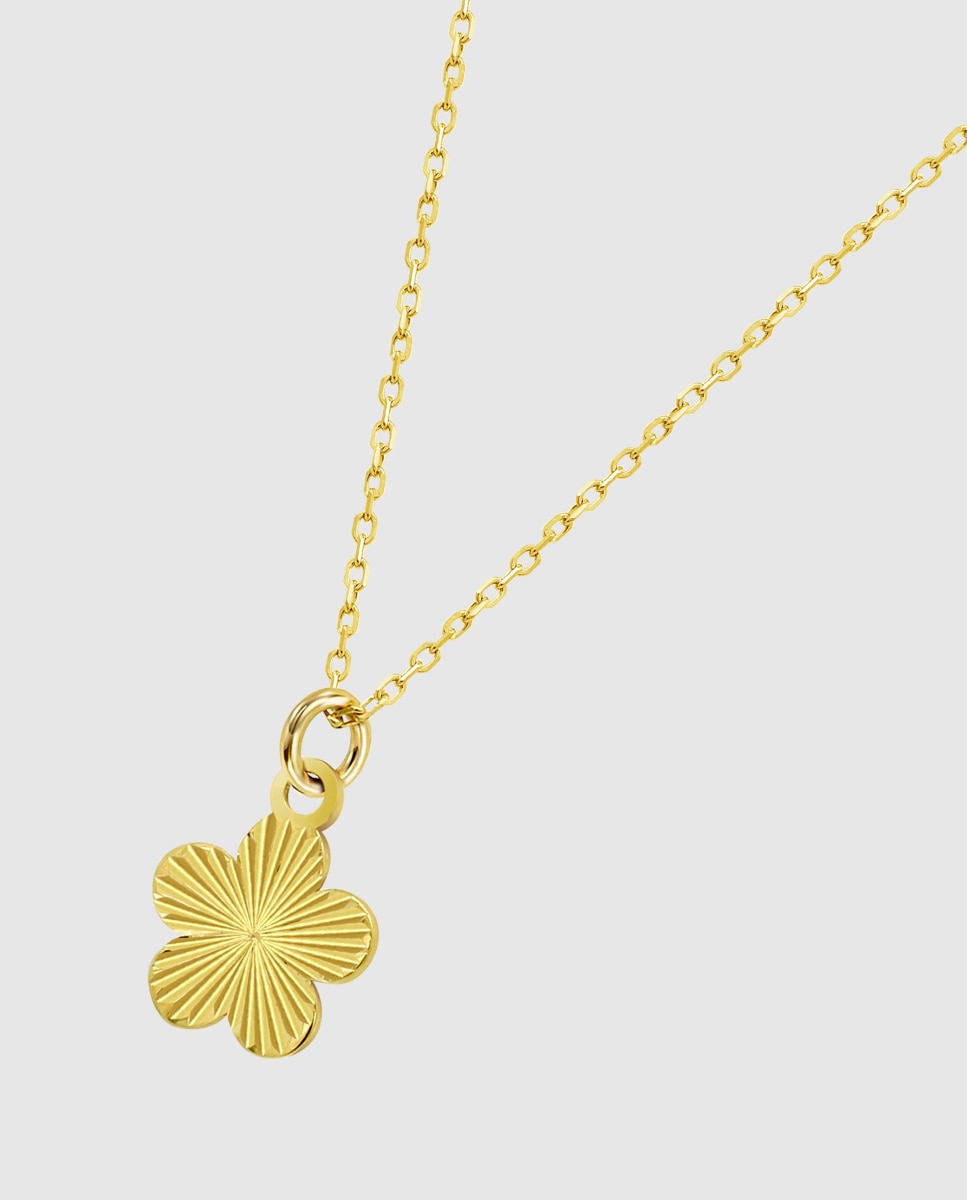 Corrente com Pingente Hin00479 45 Basics de Ouro 9k com Acabamento Brilhante e Motivo Flor Amarelo-1