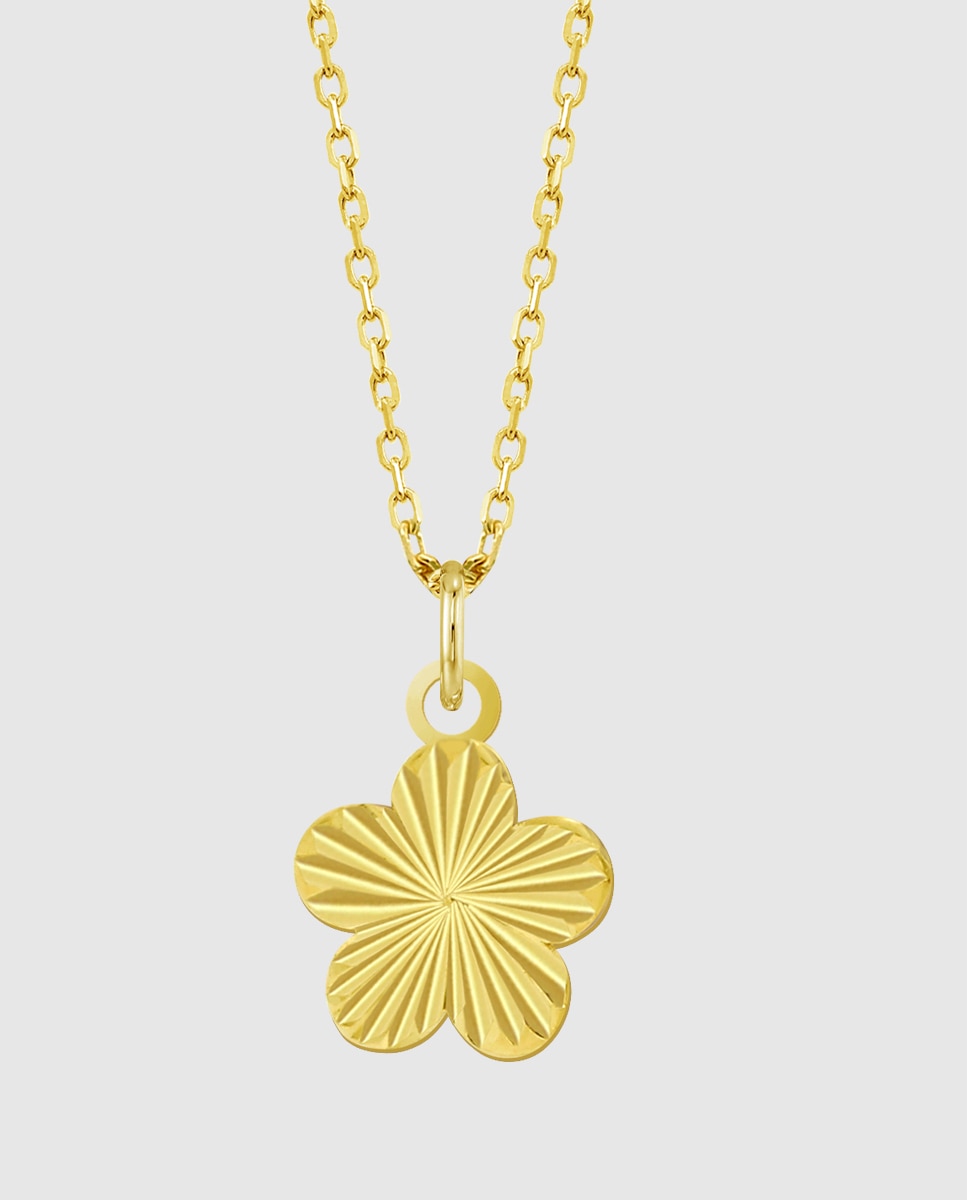 Corrente com Pingente Hin00479 45 Basics de Ouro 9k com Acabamento Brilhante e Motivo Flor Amarelo-2