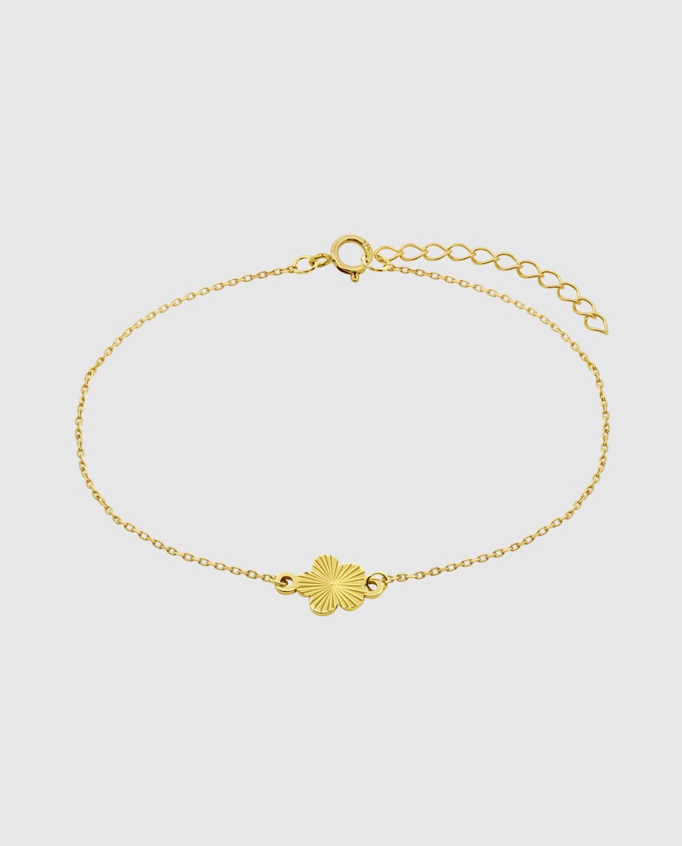 Pulseira de Corrente Hin00480 19 Basics de Ouro 9k com Acabamento Brilhante e Motivo de Flor Amarelo-1