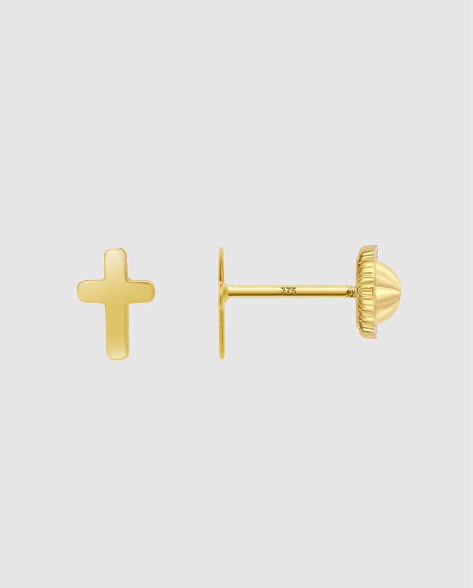 Brincos Hin00481 Basics de Ouro 9k com Acabamento Brilhante e Motivo Cruz Amarelo-2