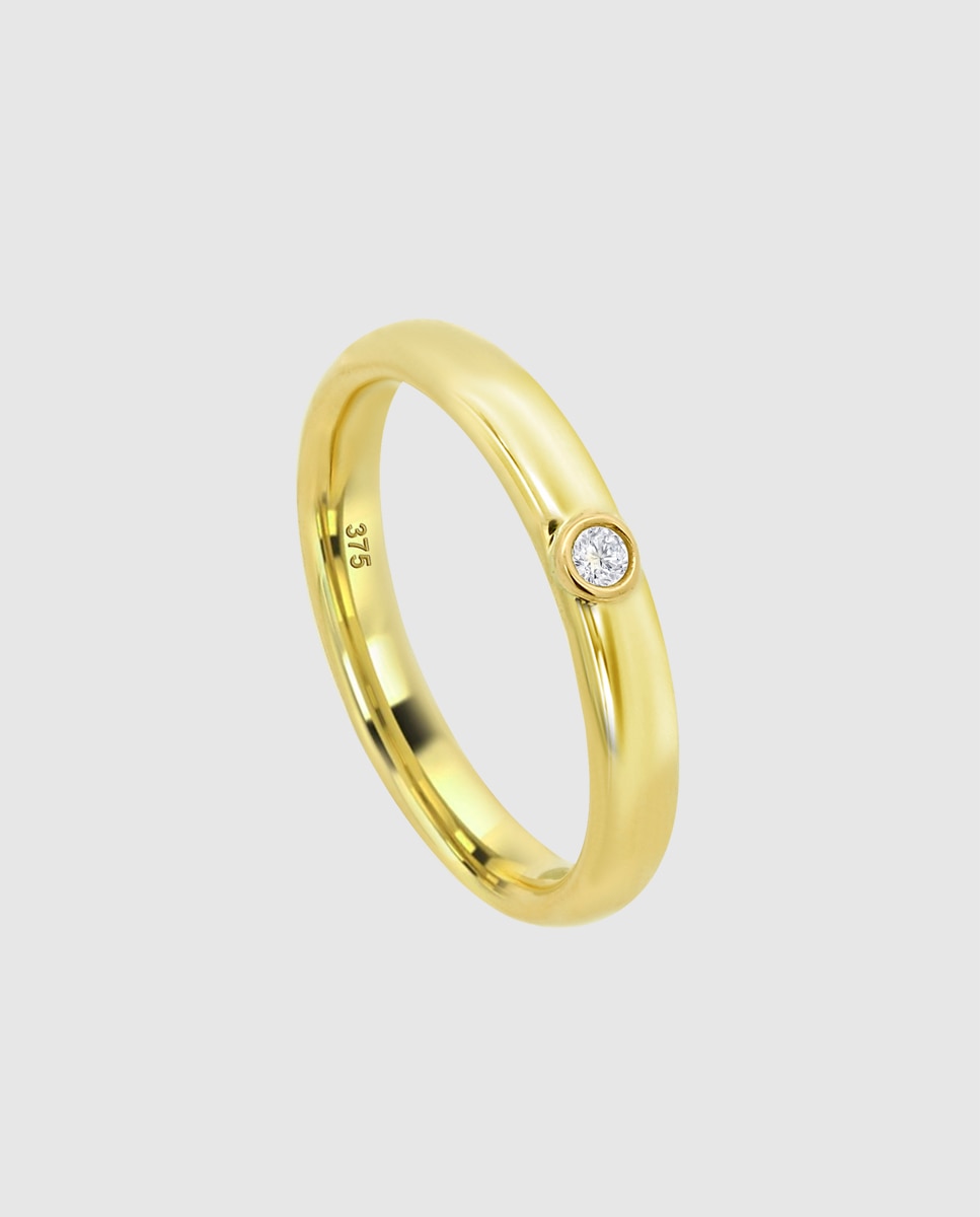 Anel Hin00489 Basics de Ouro 9k com Acabamento Brilhante com Zirconita e Motivo Solitário Branco-2