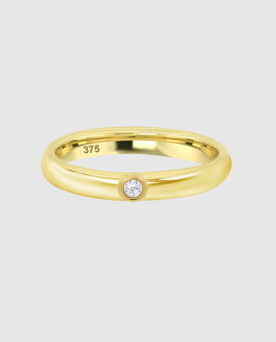 Anel Hin00489 Basics de Ouro 9k com Acabamento Brilhante com Zirconita e Motivo Solitário Branco-3