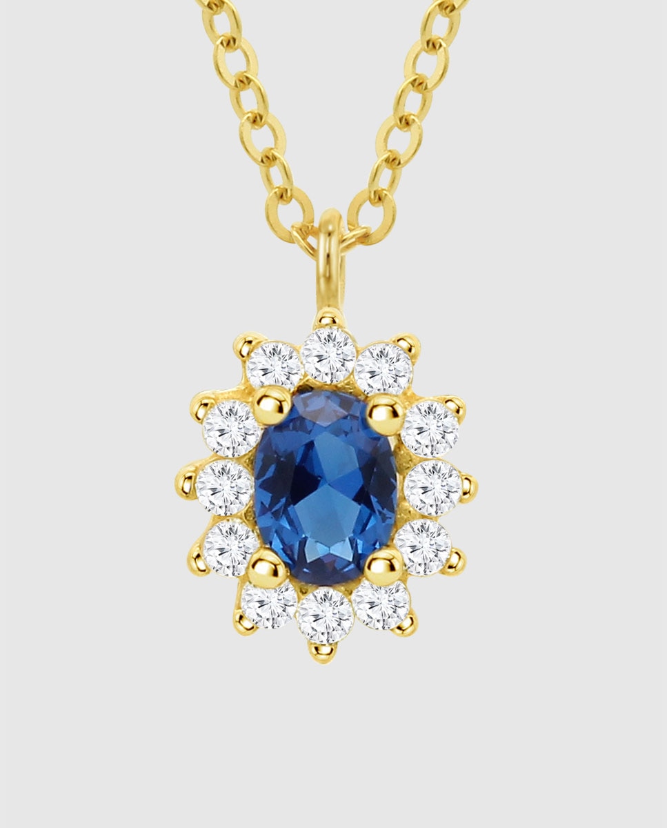 Colar Hin00501/45 Basics de Ouro 9k com Acabamento Brilhante com Zirconita e Motivo Geométrico Azul-2