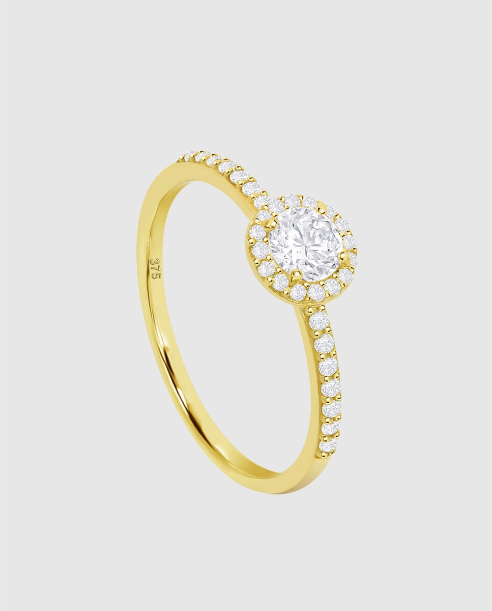Anel Hin00504 Basics de Ouro 9k com Acabamento Brilhante e Zirconita e Motivo Solitário Branco-2
