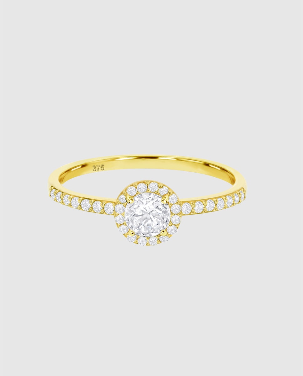 Anel Hin00504 Basics de Ouro 9k com Acabamento Brilhante e Zirconita e Motivo Solitário Branco-3